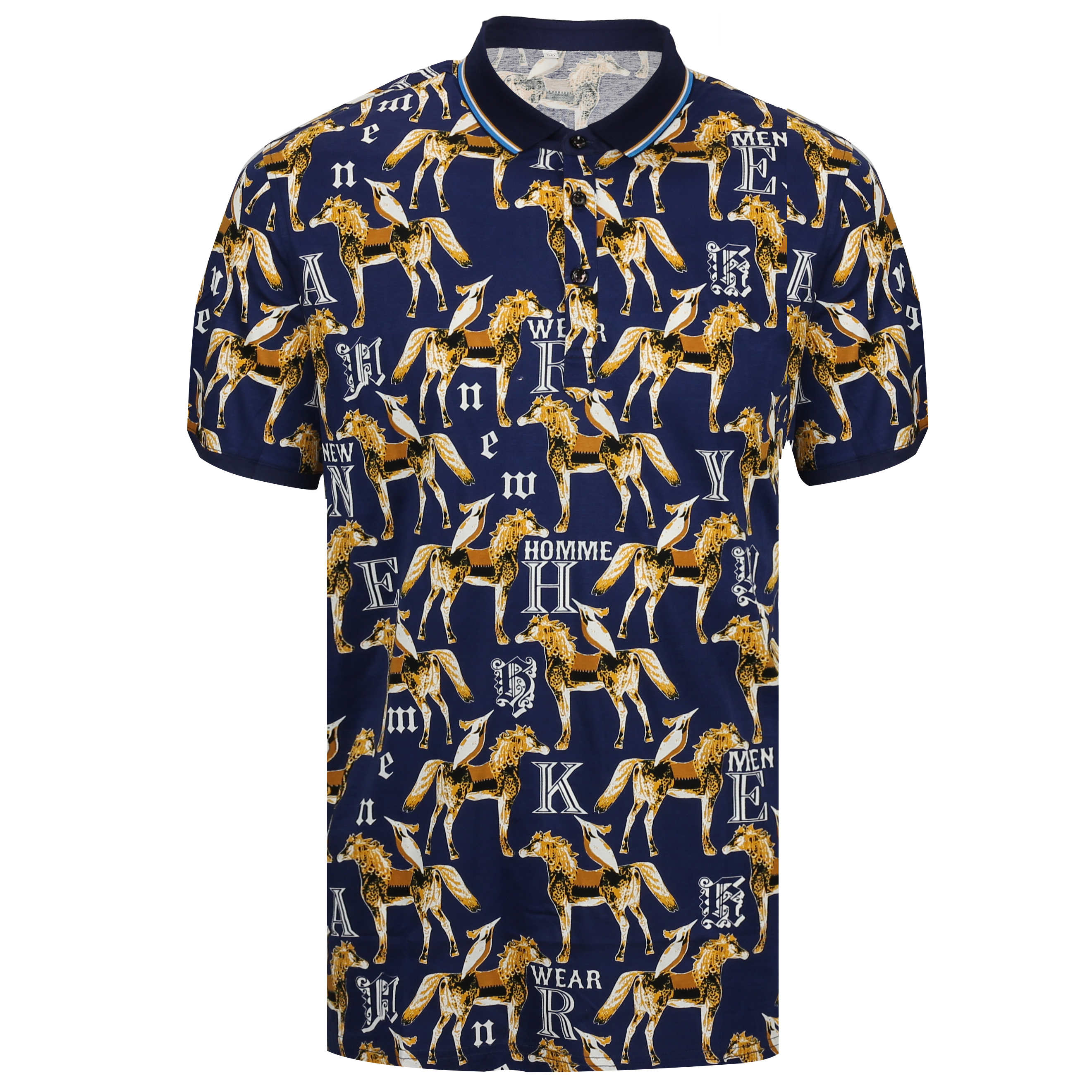 yellow polo shirt with blue horse